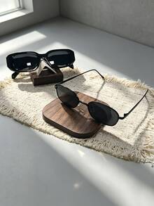 2pcs Black Polygon Fashion Fashion Glasses, Versatile Eyewear Accessory For Driving, Parties, Beach, Vacation, Travel, Fashion Outfit Matching And Daily Wear - Black - View 4