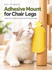 1 PC Plastic Pineapple Cat Self-Grooming Corner Brush, 17.3 * 10 * 4.5 Cm, Adhesive Flat & 90° Corner Mount, Rounded Massage Teeth Self-Scratching Grooming Tool For Cats, Indoor Furniture & Chair Legs, All-Season Use - Multicolor - View 4