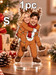 客製化聖誕情侶照片立牌，節慶聖誕老人與馴鹿裝飾，個性化情侶照片聖誕裝飾品，客製化照片桌面擺飾，適用房間與節日派對用品，可客製 2026 浪漫紀念聖誕禮物 - 風格E - 查看 9