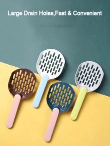 Macaron Hollow Cat Litter Scoop With Storage Base, Long Handle Quick Sift & Easy Clean Durable Plastic Design | For Kitten And Adult Cat Indoor Litter Box Daily Cleaning, Cute Stylish Practical Pet Supplies - Multicolor - View 10