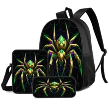Spider Element Print Student 3 Pieces Set School Backpack, Crossbody Bag, Pencil Case, Boys Large Capacity Compartment Backpack, Back To School Storage Bag For Learning Supplies, School Bag, Travel Storage Bag, For Back To School, Classes, Outdoor Sports, Back To School Season - 3-piece Set - View 2