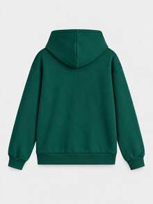 Women's Green Loose Hooded Sweatshirt With Drawstring Pockets, Long Sleeve Pullover, Fashionable Autumn/Winter Warm Thermal Lined Sweatshirt - Green - View 5