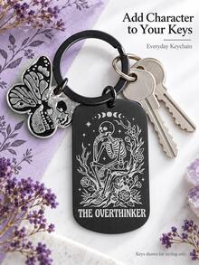 1pc/3pcs Gothic Skeleton Moth Stainless Steel Keychain, Black Metal Bag Charm For Purse, Backpack & Handbag, Halloween Accessory, Christmas Gift - Multicolor - View 3