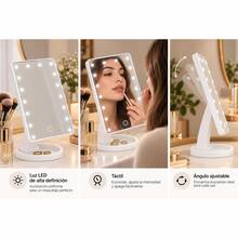 LED Makeup Mirror With Touch Light And Adjustable Angle – Vanity Mirror With Organizer Base - White - View 5