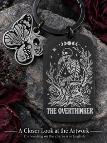 1pc/3pcs Gothic Skeleton Moth Stainless Steel Keychain, Black Metal Bag Charm For Purse, Backpack & Handbag, Halloween Accessory, Christmas Gift - Multicolor - View 5