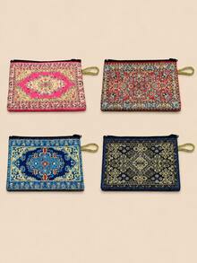 Vintage Style Gold Thread Embroidered Zipper Wallet, Suitable For Daily Use, Size 4*6 Inches, Women's Wallet, Mini Wallet, Coin Purse, Travel Wallet, Wristlet, Suitable For Specific Holiday Gifts - Multicolor - View 5