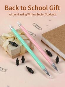 Macaron Color Eternal Pencils,No Sharpening Required,Hard To Break,Durable Creative Pencils With Eraser Tip,Student Writing Stationery,Back To School - Multicolor - View 1