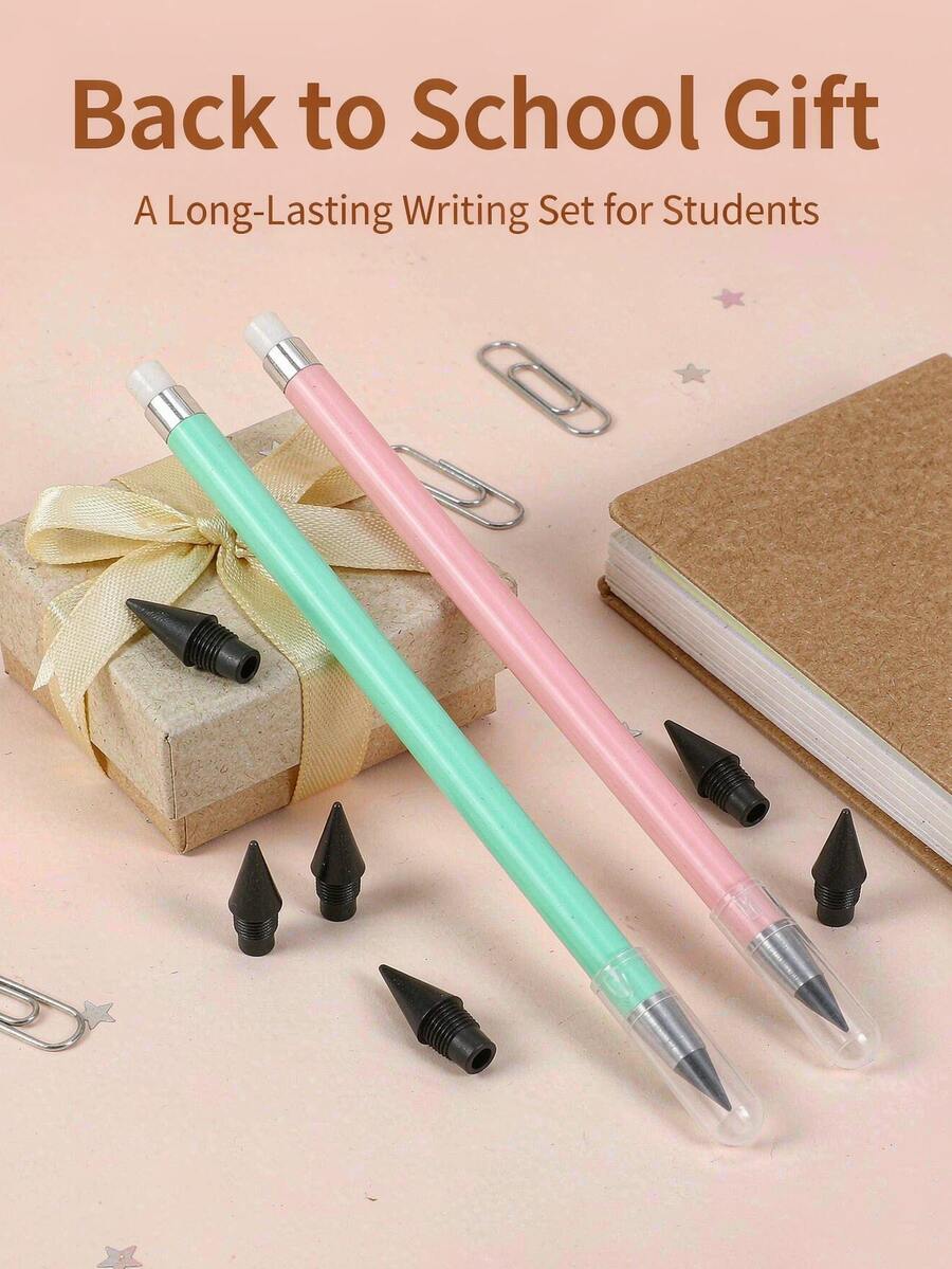 Macaron Color Eternal Pencils,No Sharpening Required,Hard To Break,Durable Creative Pencils With Eraser Tip,Student Writing Stationery,Back To School - Multicolor - View 1