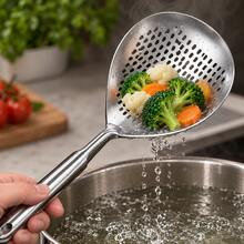 1–2pcs Large Stainless Steel Strainer Spoon, Long Handle Hollow Filter Spoon, Suitable For Draining Dumplings, Pasta And Vegetables - Multicolor - View 3