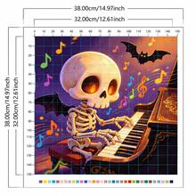 Halloween Skeleton Piano Cross Stitch Kit 11CT Medium Grid 38x38cm [14.97x14.97 Inches] Musical Notes Bat Skull DIY Stress Relief Handmade Dark Style Embroidery Decoration - Multicolor - View 3