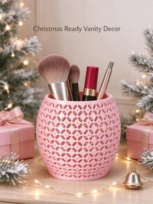 Christmas Lace Hollow Makeup Brush Holder, Decorative Hollow Desktop Cosmetic Storage Box, Multi-Functional Vanity Pen Holder, Suitable For Bedroom Vanity, Women's Christmas Gift - Multicolor - View 1
