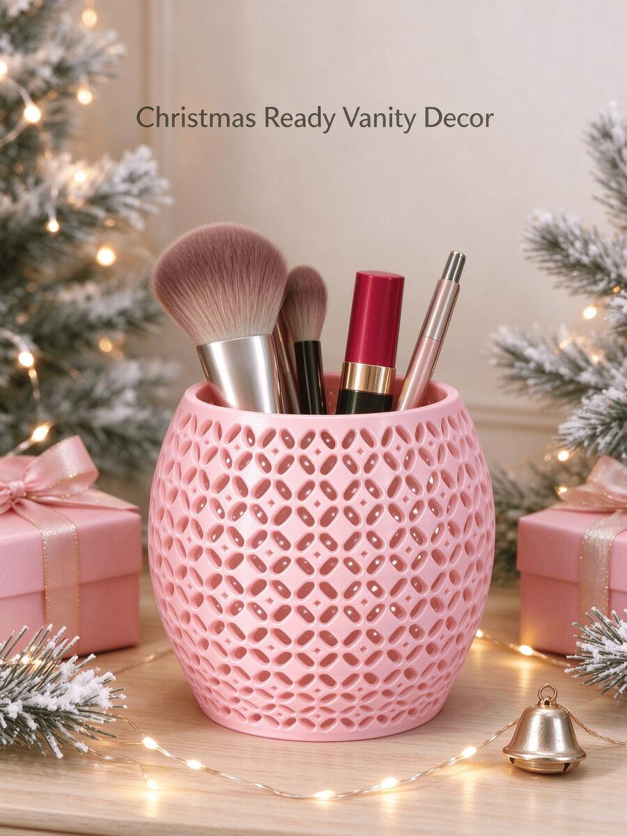 Christmas Lace Hollow Makeup Brush Holder, Decorative Hollow Desktop Cosmetic Storage Box, Multi-Functional Vanity Pen Holder, Suitable For Bedroom Vanity, Women's Christmas Gift - Multicolor - View 1