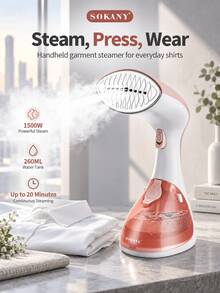 SOKANY Handheld Garment Steamer 260ml Visible Water Tank Stainless Steel Soleplate Vertical Wrinkle Removal - Coral Orange - View 10