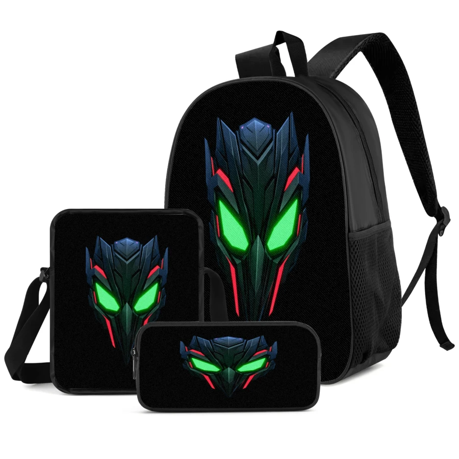 Mecha Element Print Student 3 Pieces Set School Backpack, Messenger Bag, Pencil Case, Boys Large Capacity Compartment Backpack, Back To School Storage Bag For School Supplies, Travel Storage Bag, Suitable For Back To School, Classes, Outdoor Sports, Back To School Season - 3-piece Set - View 1
