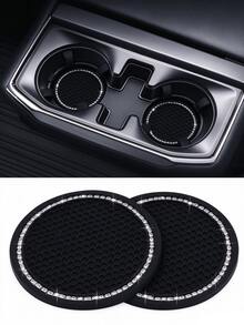 2pcs Shiny Car Cup Holder Coasters, Rhinestone Crystal Silicone Non-Slip Car Cup Holder Inserts, Universal 2.75 Inch, Car Interior Decor, Women's Style - A - View 5