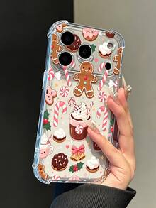 Phone Case - [2D Print] Compatible With IPhone 18/18 Pro/18 Pro Max/ 17/17 Pro/17 Pro Max/16/15/14/13/12 Series, Hot Cocoa Gingerbread Man Candy Christmas Sweet Pattern Transparent Four-Corner Shockproof Phone Case, Lightweight And Protective - Clear - View 3