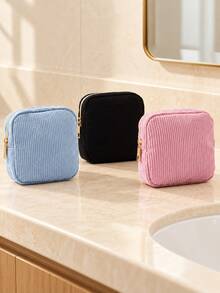 1pc Corduroy Sanitary Napkin Storage Bag, Multi-Functional Portable Cosmetic & Lipstick Organizer, Large Capacity Sanitary Napkin & Cotton Swab Storage Bag, Essential For Women - View 3