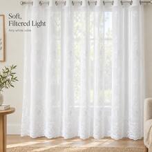 1pc White Embroidered Floral Curtain, Nordic Minimalist Versatile Soft Light Transparent Curtain, Suitable For Bedroom Decor, Living Room Decor, Study Room Decor - White - View 4