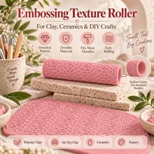 Arabic Style Texture Clay Roller, 3D Printed PLA Pottery Texture Roller, Ceramic Embossing Tool For Polymer Clay, Soft Clay, Air Dry Clay, Pottery, DIY Craft, Sculpting, Handbuilding, Middle Eastern Geometric Pattern Stamp Roller, Ceramic Supplies - Arabic Style Pink - View 3