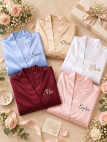 Personalized Satin Bridal Robe, Bride Bridesmaid Kimono Robe, Custom Wedding Party Getting Ready Robe, Bridesmaid Gift,Size-M/L/XL/XXL - Multicolor - View 8