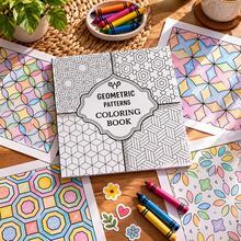 1pc Geometric Pattern Coloring Book, Simple Doodle Coloring Book For Adults, Practical Portable Popular Coloring Book, Children's Watercolor Coloring Book, Memo Doodle Drawing Coloring Book, Kindergarten Portable Painting Book With Built-In Paint - Multicolor - View 4