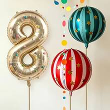 40 Inch White Gold Number Foil Balloons With 4D Balloons, Number 0-9 Set Including Ribbon, Straw, Pom Pom, Suitable For Circus Party, Birthday Celebration, Baby Shower, Confession Ceremony, Anniversary, Vintage Theme Party Decoration Props Balloons - View 7
