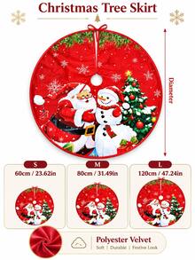 1件紅色聖誕樹裙，附聖誕老人與雪人圖案，經典雪花飾邊，抽繩收口，圓形聖誕樹底座，適合標準尺寸聖誕樹，冬季派對與居家節日裝飾，聖誕飾品，聖誕樹裝飾 - 彩色 - 查看 4
