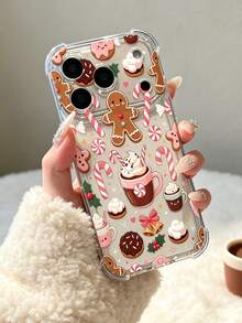 Phone Case - [2D Print] Compatible With IPhone 18/18 Pro/18 Pro Max/ 17/17 Pro/17 Pro Max/16/15/14/13/12 Series, Hot Cocoa Gingerbread Man Candy Christmas Sweet Pattern Transparent Four-Corner Shockproof Phone Case, Lightweight And Protective - Clear - View 5