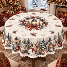 1 Circular Tablecloth, Christmas Polyester Table Cover, Suitable For Holiday Dining Decoration In Homes, Kitchens, Christmas Dinners, And Seasonal Gatherings, With Various Styles And Sizes To Choose From - 15 - View 7
