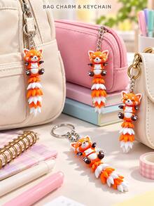5/3/1pc Cute Red Panda Keychain, Japanese Style Cute Animal Bag Charm, Long Striped Tail, Fun Backpack Pendant, Car Key Ring Accessory, Wallet Zipper Charm, Cute Gift For Women, Girls, Children, Friends, Suitable For Birthday, Christmas, School And Travel - View 2