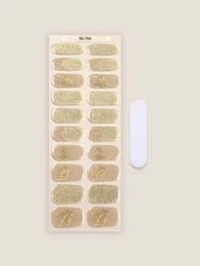 Christmas Semi Cured Gel Nail Strips, 20Pcs Long Lasting Salon Quality Wraps, Easy Apply & Remove Gel Nail Stickers With UV Light - Multicolor - View 3