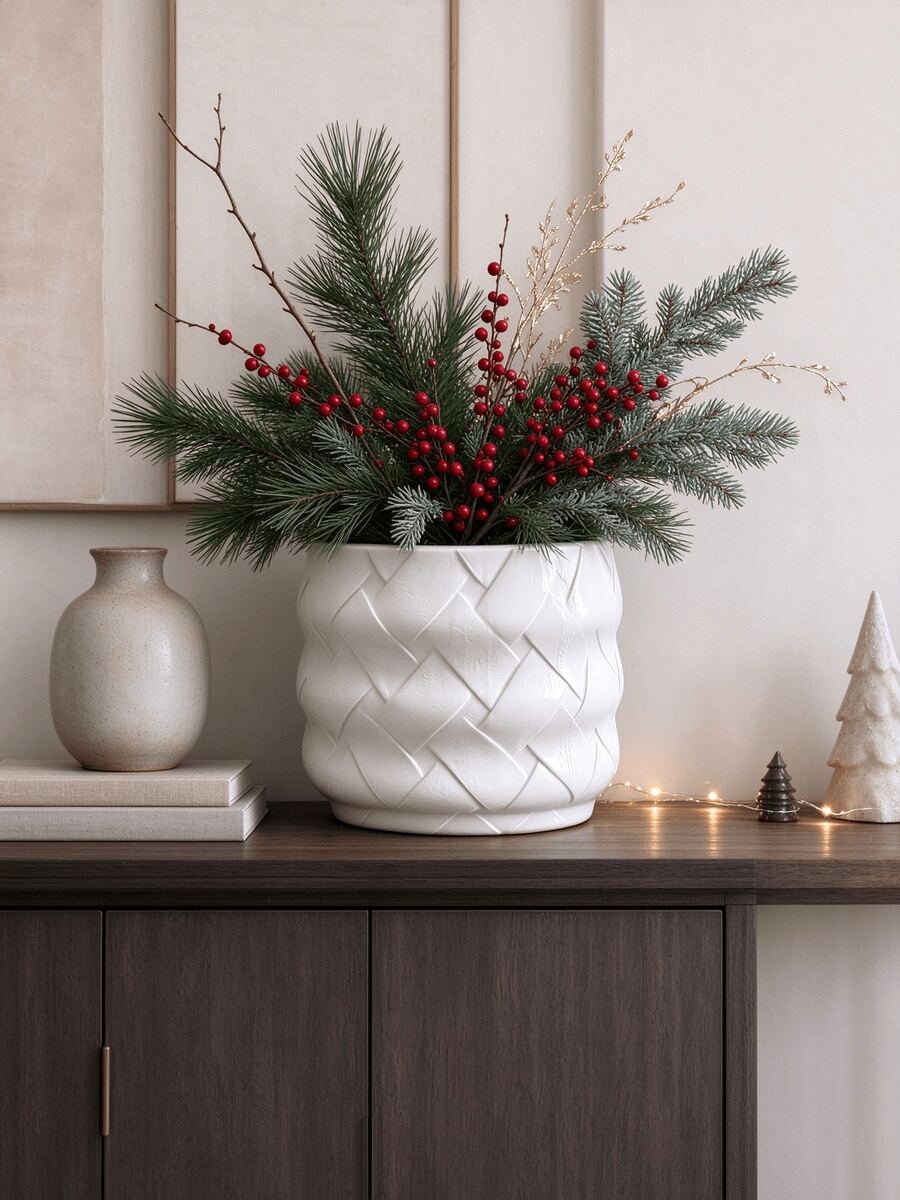 Textured Woven Embossed 3D Printed Flower Pot, Modern Wave Shaped Indoor Decorative Planter, Bohemian Style Home Desktop Vase, Suitable For Living Room, Bedroom Decor - 1PC - View 1
