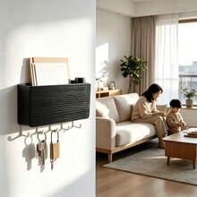 Japanese Style Wall-Mounted Entryway Key Rack, Creative No-Drill Wall Hook Storage Shelf, Multi-Functional Organizer - Multicolor - View 3