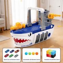 Shark Mega Wheel Container Cargo Ship Toy Car Playset Featuring Container Loading Dock, Car Launcher Cannon, Multi-Layer Parking Garage, Rotating Track Ramp & Mini Racing Cars For Boys Kids(Not Included 2 AA Batteries) - Multicolor - View 11