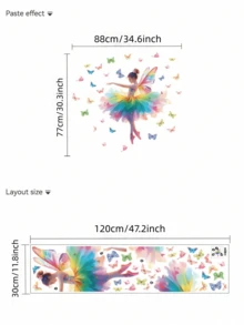 1 Set Ballet Dancer Wall Sticker - With Adhesive Backing, Morning Sunlight Streaming Into The Room, Rainbow Ballet Fairy Dancing Gracefully On The Wall, Butterflies Gently Fluttering Around Her - Ballet Dancer Wall Stickers - View 12