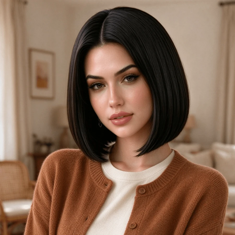 Women's 12 Inch Black Bob Wig, Middle Part, Natural Look, Suitable For Daily Wear, Holiday Party, Cosplay - Black - View 1