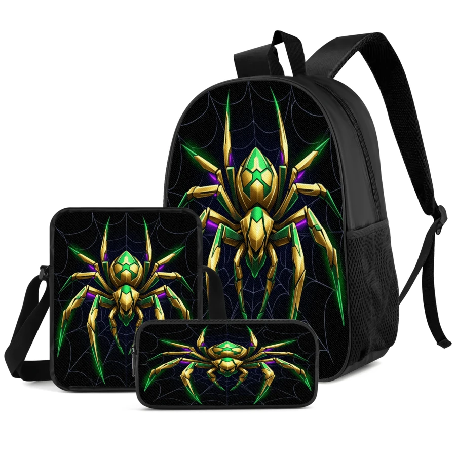Spider Element Print Student 3 Pieces Set School Backpack, Crossbody Bag, Pencil Case, Boys Large Capacity Compartment Backpack, Back To School Storage Bag For Learning Supplies, School Bag, Travel Storage Bag, For Back To School, Classes, Outdoor Sports, Back To School Season - 3-piece Set - View 1