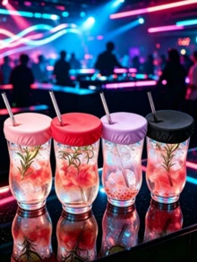 100 Pcs Reusable Drink Cup Lids, With Perforated Design, Good Elasticity, Suitable For Various Cup Types, Elastic Cocktail Cup Mouth Protector, Suitable For Party Drinks, Outdoor And Nightclub Drink Protection - Multicolor - View 7