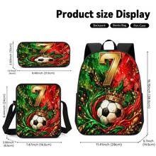 Gold Splatter Water 7# Crown Soccer Print 3 Pieces Set, Side Elastic Mesh Pocket Water Bottle Holder, Widened & Thickened Breathable Adjustable Shoulder Strap, Legend 7# Fan Sports Commute Fashion Storage Set - Printed Bag - View 6