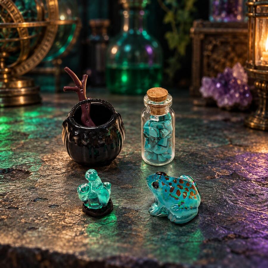 Miniature Magic Alchemy Ornament Set Model, Mini Frog And Fantasy Small Decor, Vintage Magic Theme Desktop Figurines - one-size - View 1