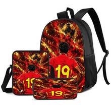 Red & Gold Flame Effect #19 Player Print 3 Pieces Set, Side Elastic Mesh Pocket Water Bottle Holder, Wide & Thick Breathable Adjustable Shoulder Strap, Fan Fashion Sports Commute Storage Set - Printed Bag - View 1