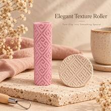 Roller Tekstur Tanah Liat Berliku, Roller Tekstur Keramik PLA Cetak 3D, Alat Embossing Keramik untuk Tanah Liat Polimer, Tanah Liat Lunak, Tanah Liat Kering Udara, Keramik, Kerajinan DIY, Memahat, Pembuatan dengan Tangan, Roller Stempel Pola Batas Geometris, Perlengkapan Keramik - Berwarna merah muda dengan pola berkelok-kelok. - View 4