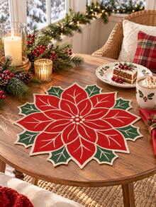 2/4/6件組-聖誕一品紅亞麻餐墊 35 X 35 公分，紅色花朵冬青葉節日餐桌墊，經典聖誕餐桌裝飾，適用於廚房晚餐派對聖誕餐桌布置與節慶家居裝飾 - 彩色 - 查看 10