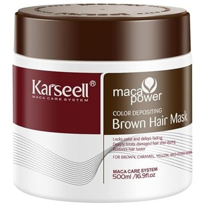 KARSEELL Professional Brown Pigment Hair Mask Revives And Intensifies Chocolate And Caramel Brown Tones Nourishes Hydrates Adds Shine Reduces Frizz Improves Softness And Luminosity Dry Or Color-Treated Hair Sulfate-Free 500ml