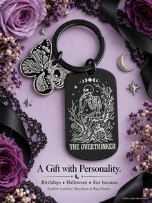 1pc/3pcs Gothic Skeleton Moth Stainless Steel Keychain, Black Metal Bag Charm For Purse, Backpack & Handbag, Halloween Accessory, Christmas Gift - Multicolor - View 8