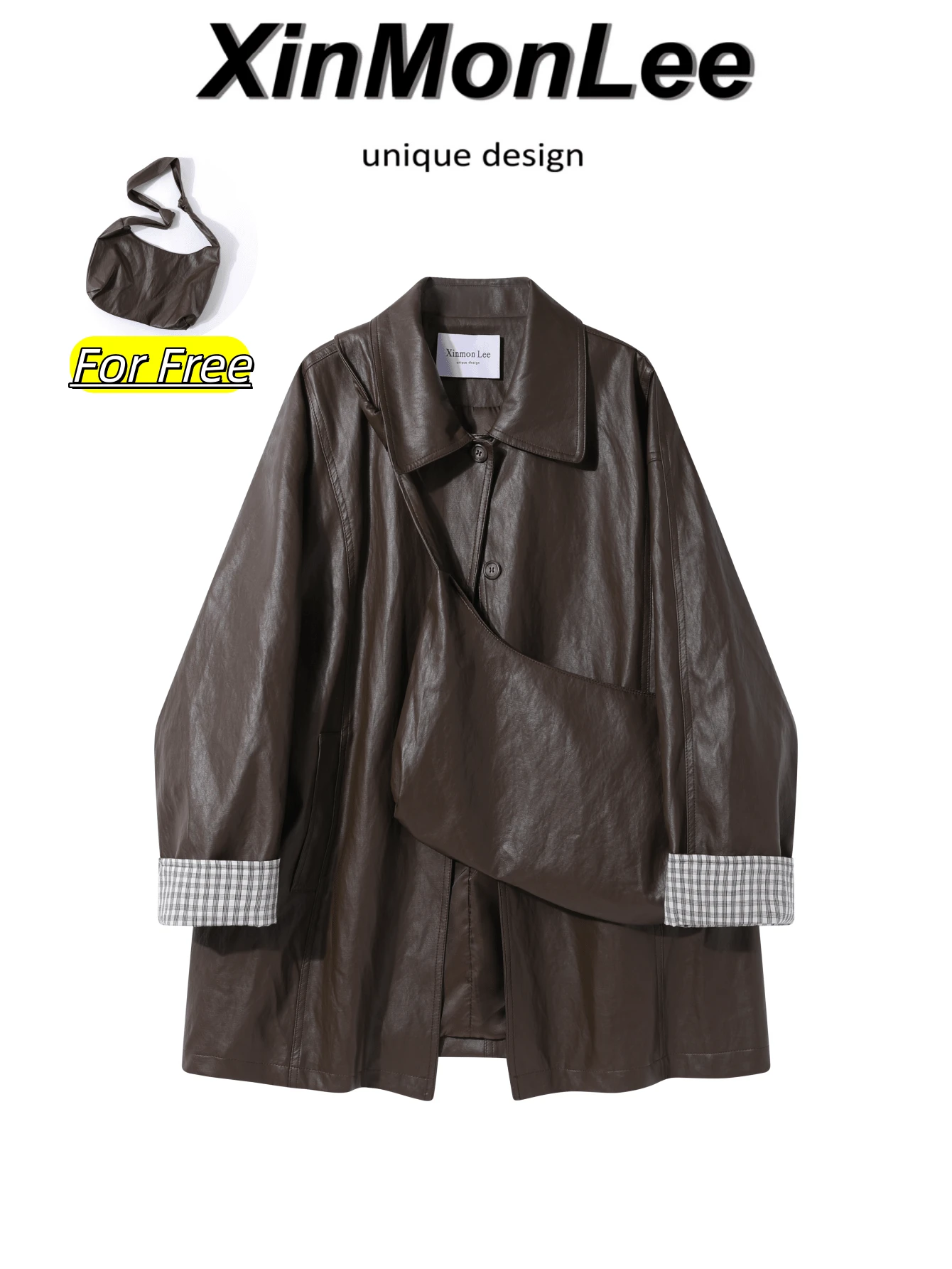 Korean Style Black Sweet Cool Early Autumn Motorcycle Jacket Button-Up Coat College Daily Travel Spring Autumn - Coffee Brown - View 1