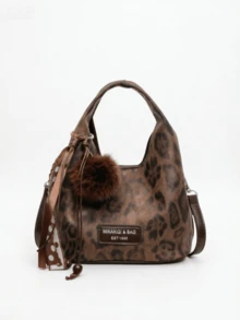 Women Mini Bucket Crossbody Bag,Leopard Print,Vintage Faux Leather,Detachable Strap,Retro Chic Style,For Autumn Winter Daily Wear(Not Include Pendant) - Multicolor - View 12