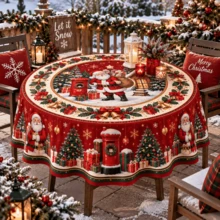 1 Circular Tablecloth, Christmas Polyester Table Cover, Suitable For Holiday Dining Decoration In Homes, Kitchens, Christmas Dinners, And Seasonal Gatherings, With Various Styles And Sizes To Choose From - 4 - View 3