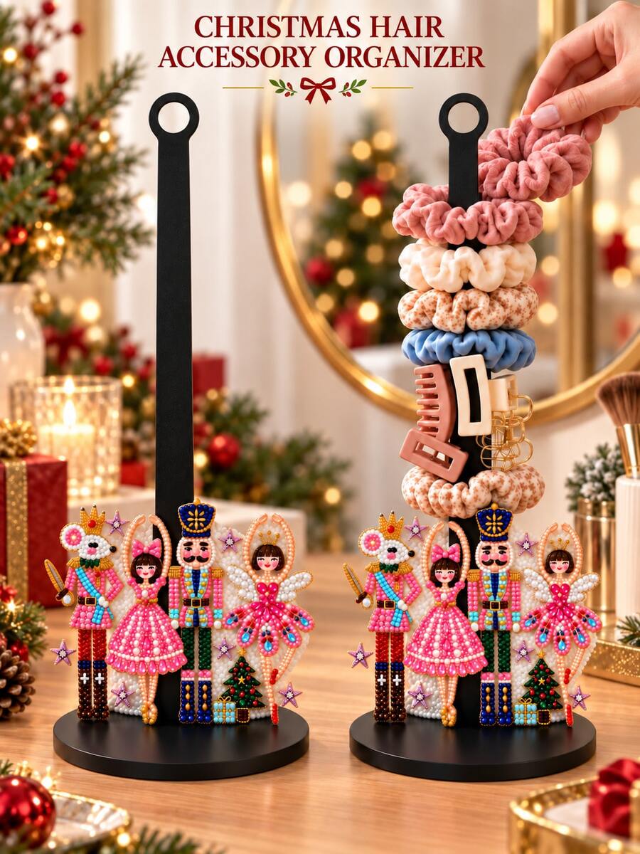 2D FLAT Christmas Hair Accessory Storage Rack - Christmas Decoration, Desktop Organizer For Storing Hair Ties, Headbands, Hair Clips (Combines Display And Storage Functions), Christmas Nutcracker Design, Also Suitable For Christmas Decoration, Multi-Functional Home Decor Storage Solution, Jewelry Storage Rack - Multicolor - View 1