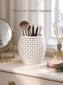 Christmas Lace Hollow Makeup Brush Holder, Decorative Hollow Desktop Cosmetic Storage Box, Multi-Functional Vanity Pen Holder, Suitable For Bedroom Vanity, Women's Christmas Gift - Multicolor - View 9